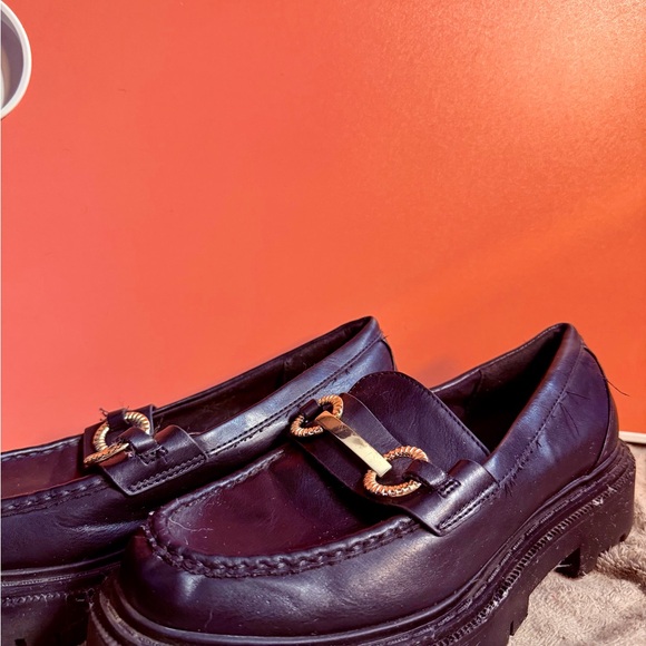 Aldo Black Loafers with Gold Chain Detail